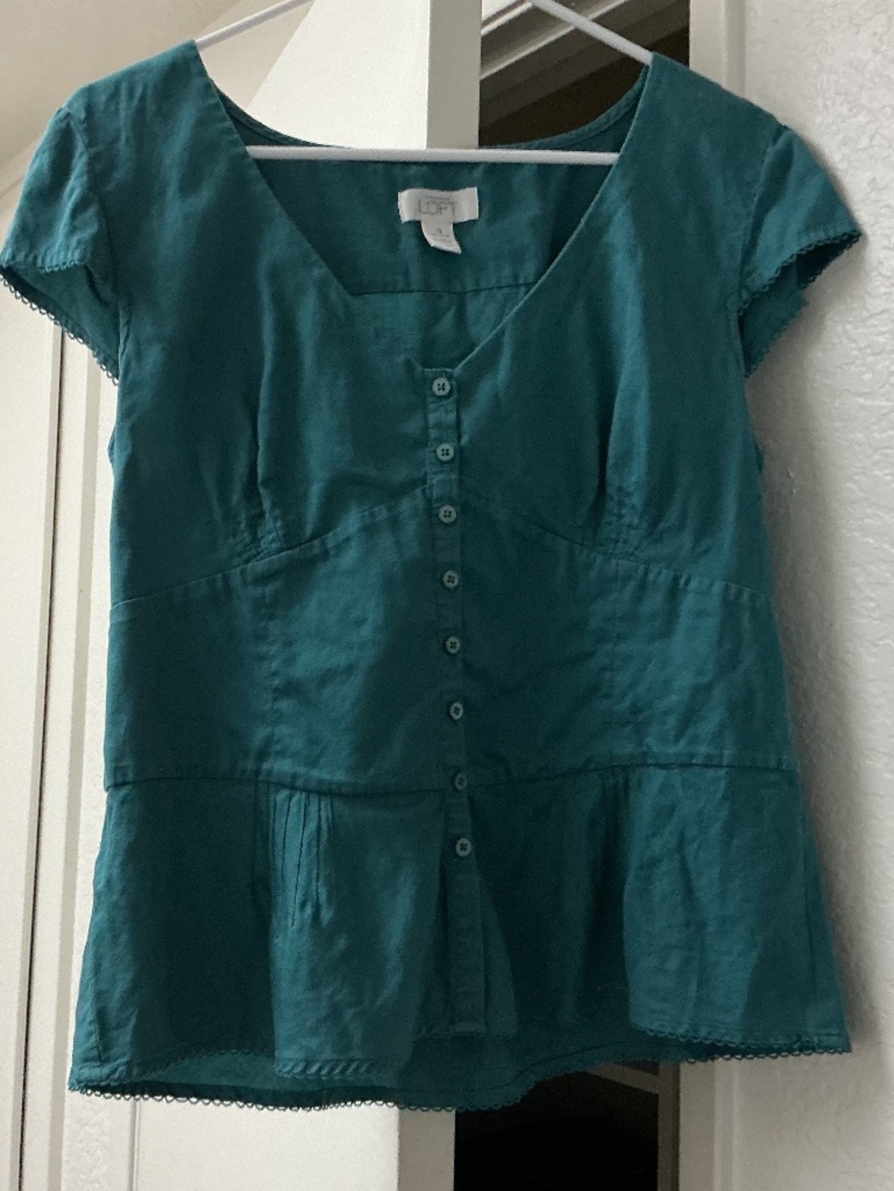 Ann Taylor loft green peasant capped sleeve bustier blouse vintage y2k